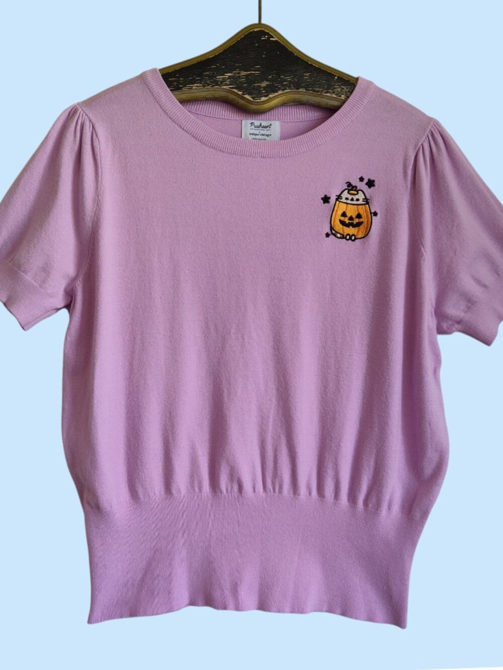 Pusheen x Unique Vintage Retro Pumpkin Cat Pinup Sweater Halloween Lilac Knit 2X